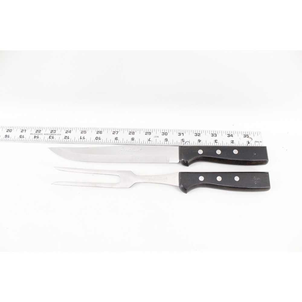 Vintage George Briard Kitchen Knife and Carving Fork Stainless Japan Wood Handle